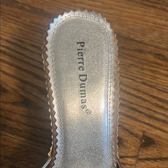 Pierre Dumas Silver Mules with Wedge Heel and Decorative Strap - Picture 2 of 9